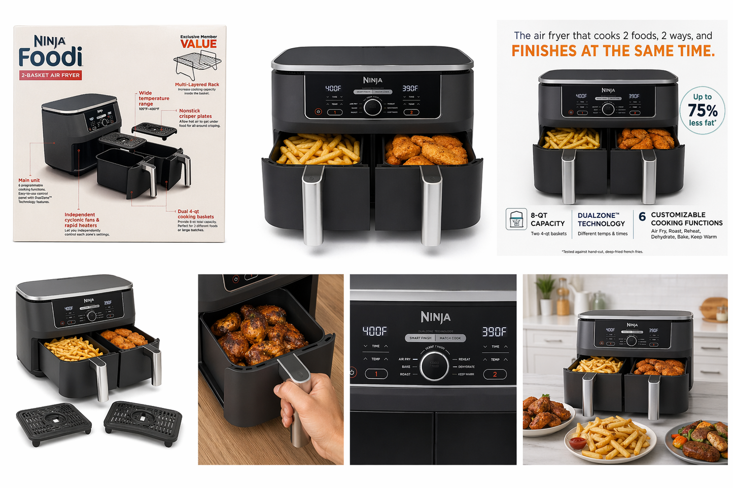 Ninja Foodi Air Fryer Doble Canasta 8QT — DualZone™ | Cocina 2 Alimentos al Mismo Tiempo