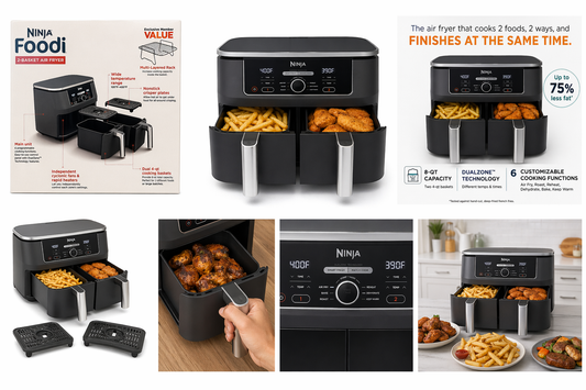 Ninja Foodi Air Fryer Doble Canasta 8QT — DualZone™ | Cocina 2 Alimentos al Mismo Tiempo